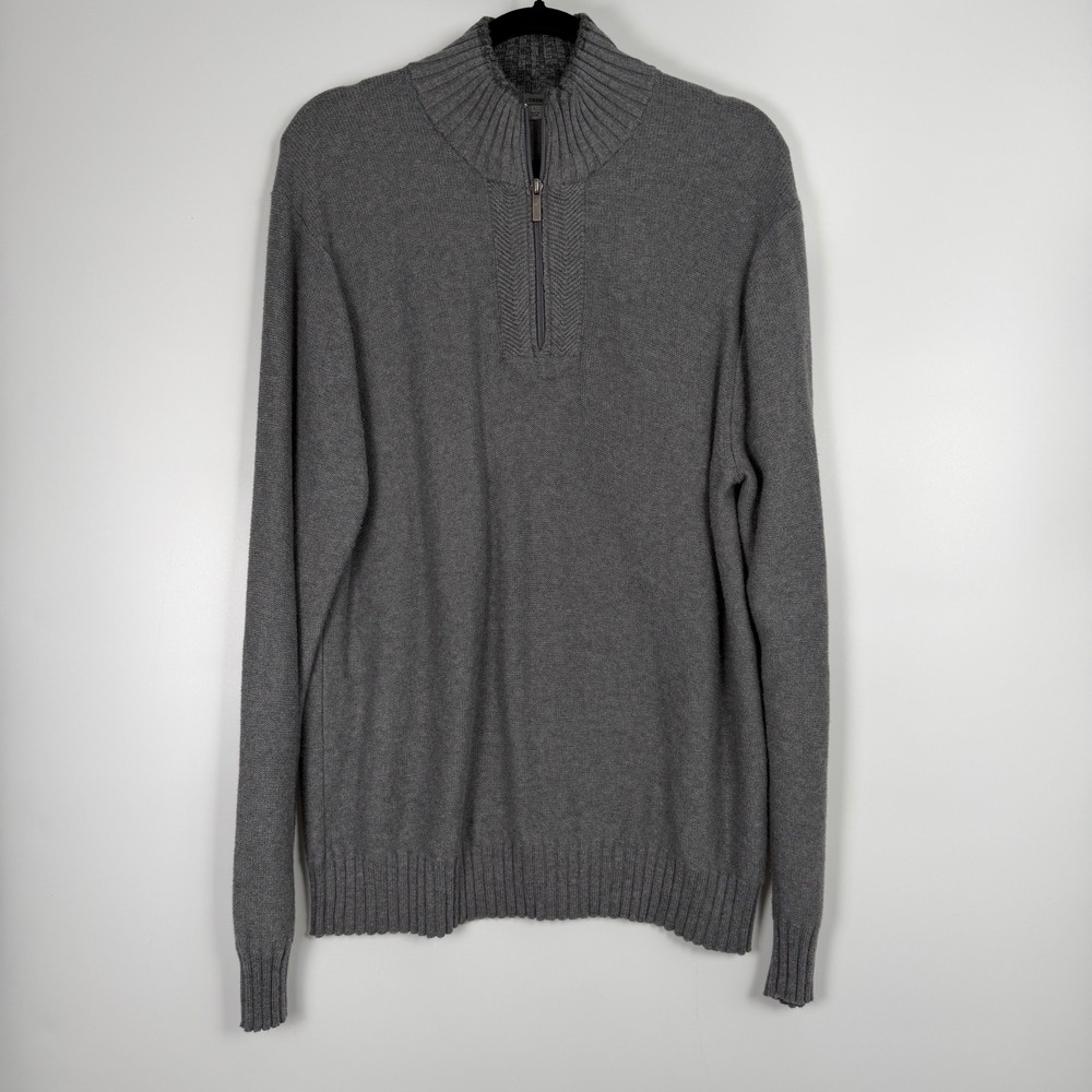 Johnston & Murphy Men's Gray Merino Wool Blend Quarter Zip Sweater Size Large